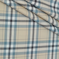 Shirt Fabric Donear LA Finish Premium Giza Cotton Tartan Check Colour Beige N Greyish Blue