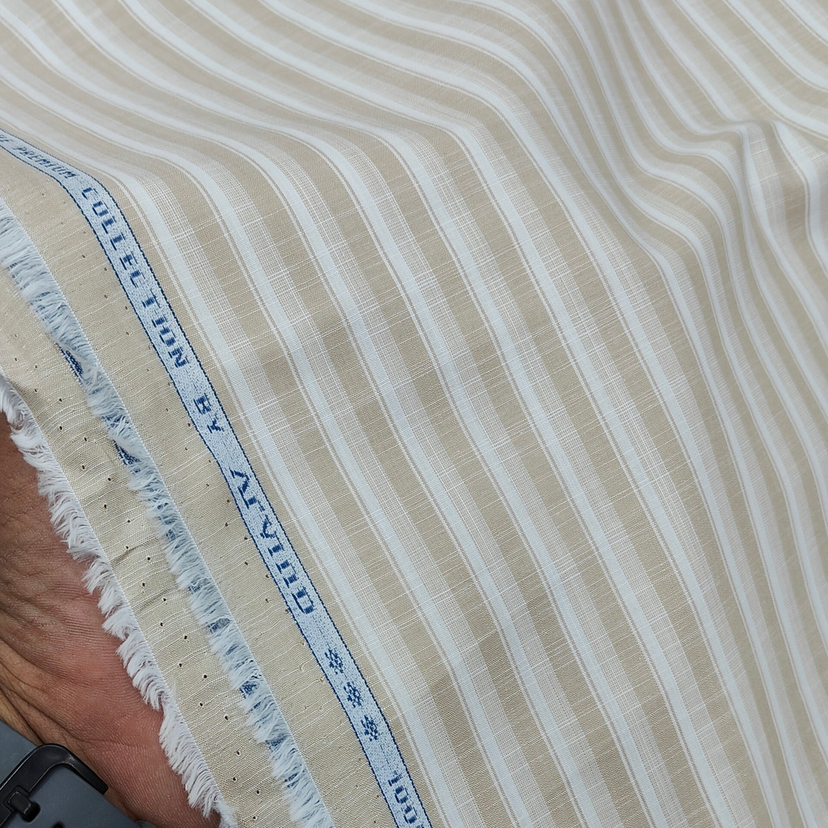 Shirt Fabric Arvind 100% Pure Cotton Vertical Stripes Colour Beige N Off White