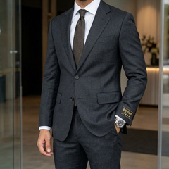 Suit Fabric Raymond Exotic Super 140s Count Luxurious 40% Rich Wool Sharkskin Color Charcoal Dark Worsted Grey