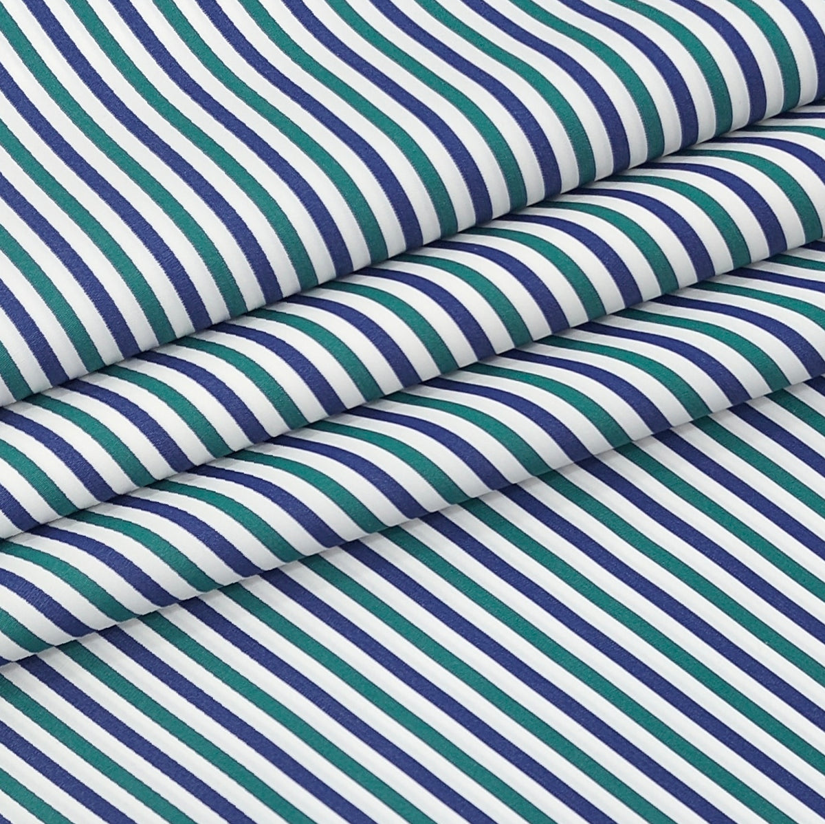 Shirt Fabric Soktas 140/2 Giza Cotton Track Stripe Colour Dark Blue, Emerald Green N Crisp White