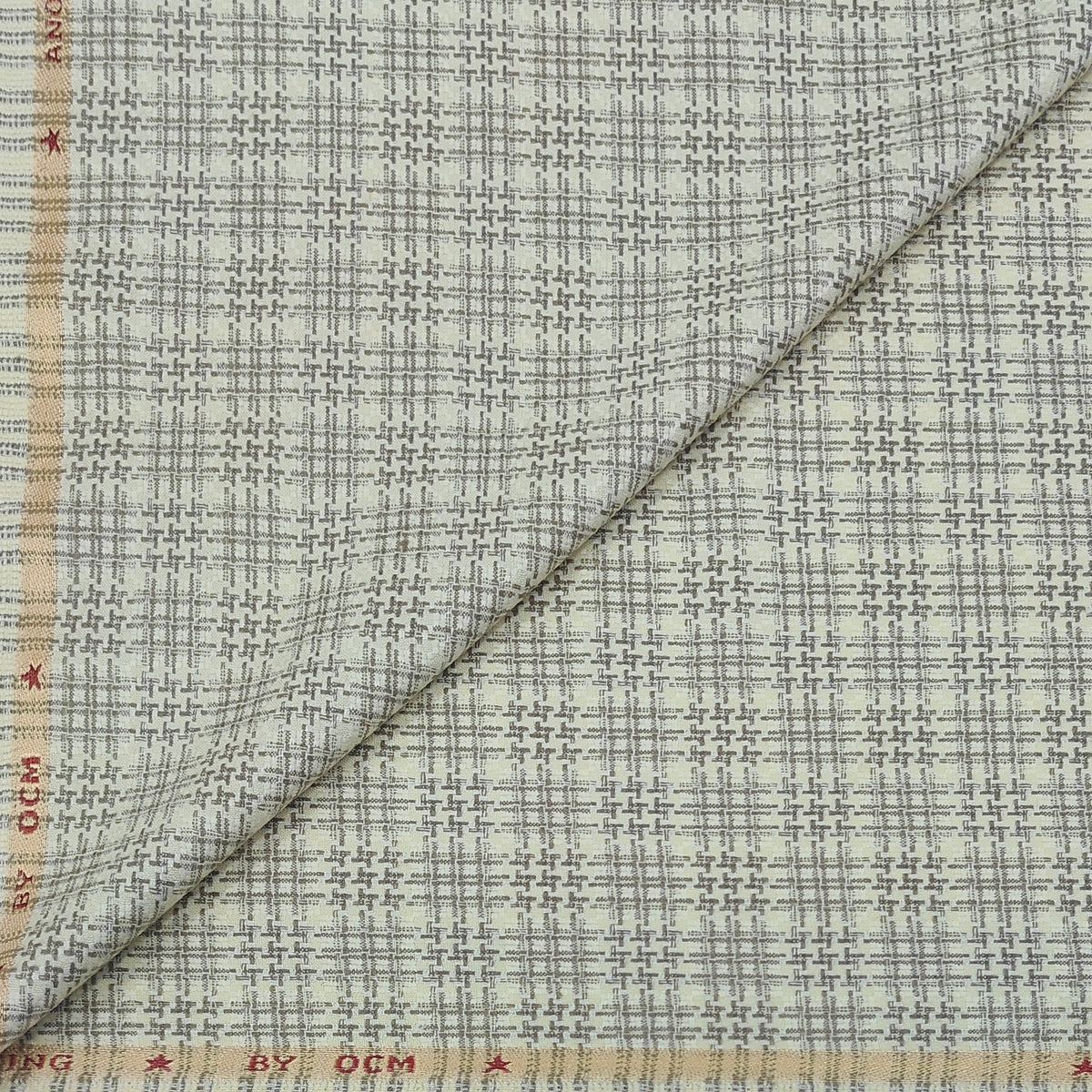 Warm Shirt Fabric Ocm Mix Check Colour Cream Brown