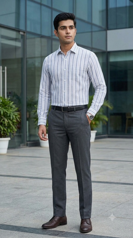 Shirt Fabric Arvind 100% Pure Cotton Patta Lining Colour Slate Grey N White