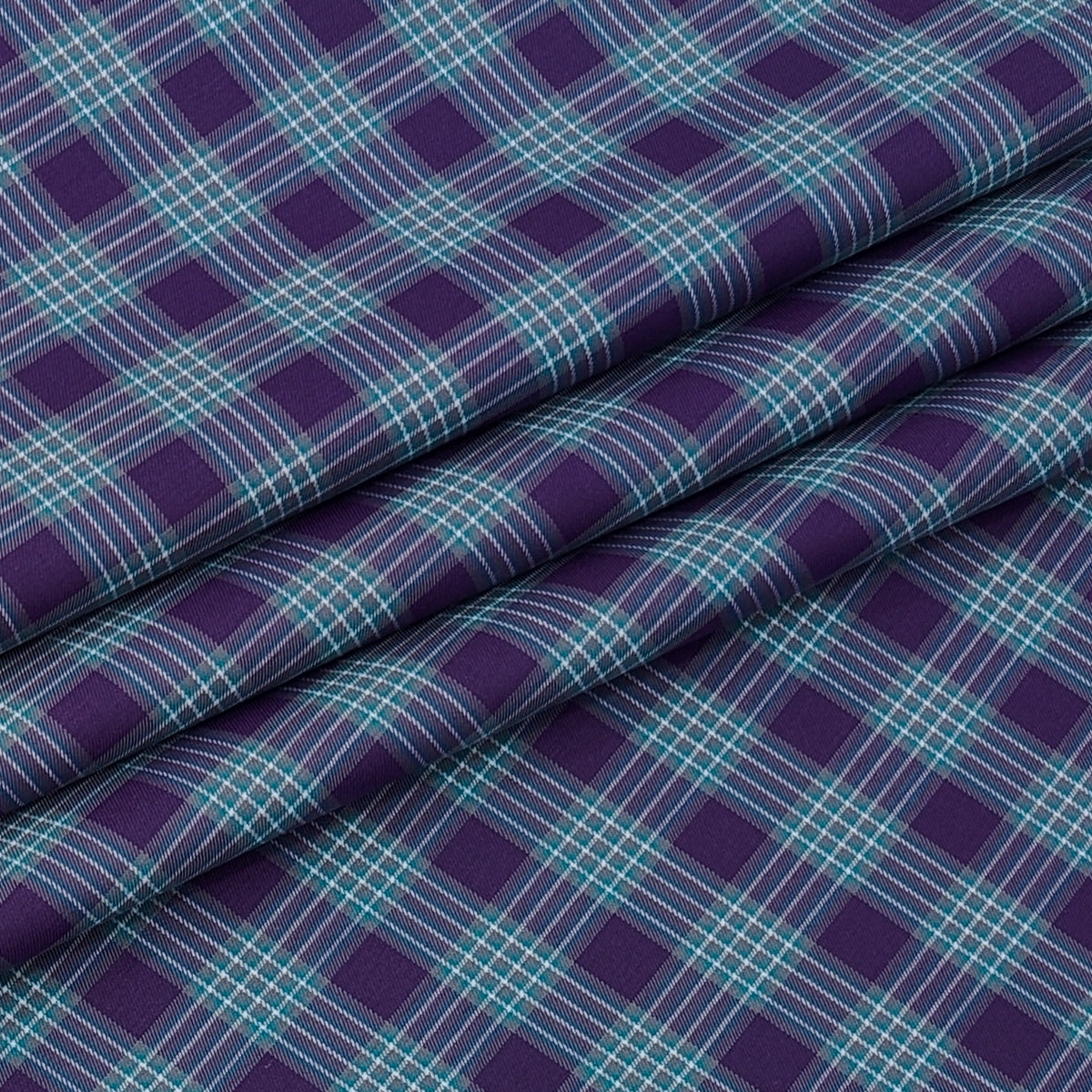 Shirt Fabric Donear Premium Giza Cotton Windowpane Check Colour Teal Green N Purple