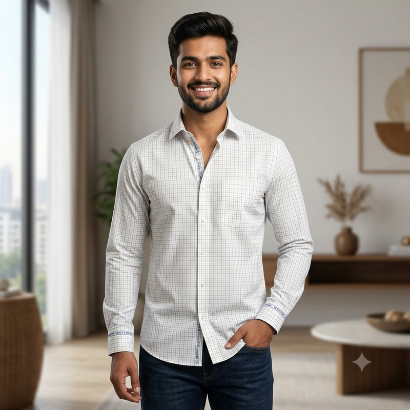 Shirt Fabric Arvind 100% Pure Cotton small Mix check Colour  Blue, Brown
