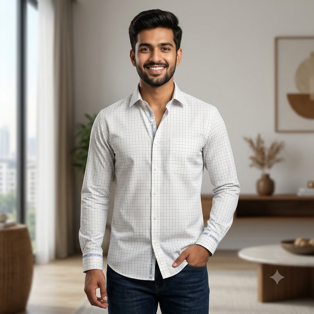 Shirt Fabric Arvind 100% Pure Cotton small Mix check Colour  Blue, Brown