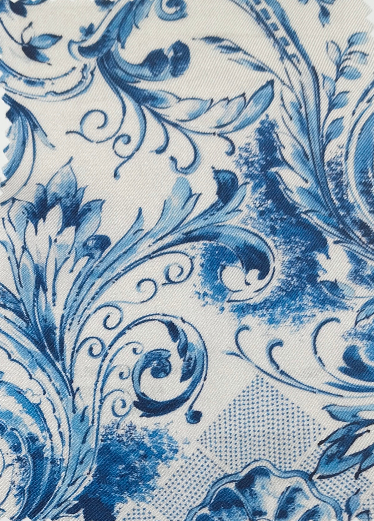 Shirt Fabric Raymond Regio Italia 100% Silk Digital Printed Colour off white and blue