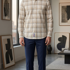 Shirt Fabric Donear LA Finish Premium Giza Cotton Tartan Check Colour Brown Cream