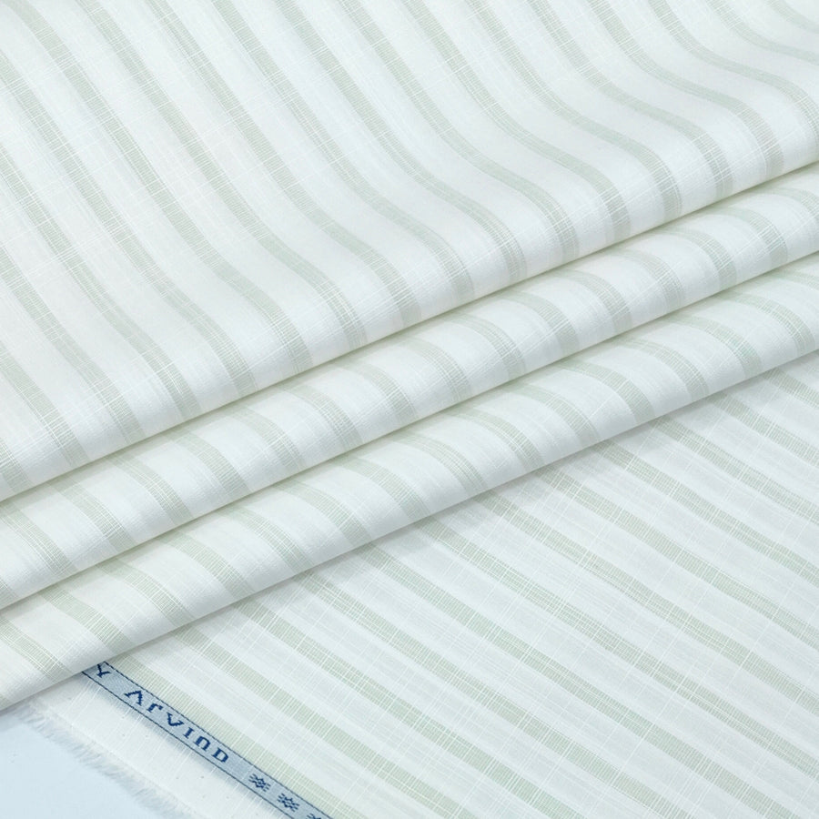 Shirt Fabric Arvind 100% Pure Cotton Bengal Stripe Colour Dull Green N White