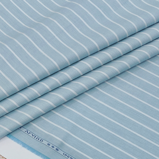 Shirt Fabric Arvind 100% Pure Cotton Pencil Stripes Colour Greyish Blue