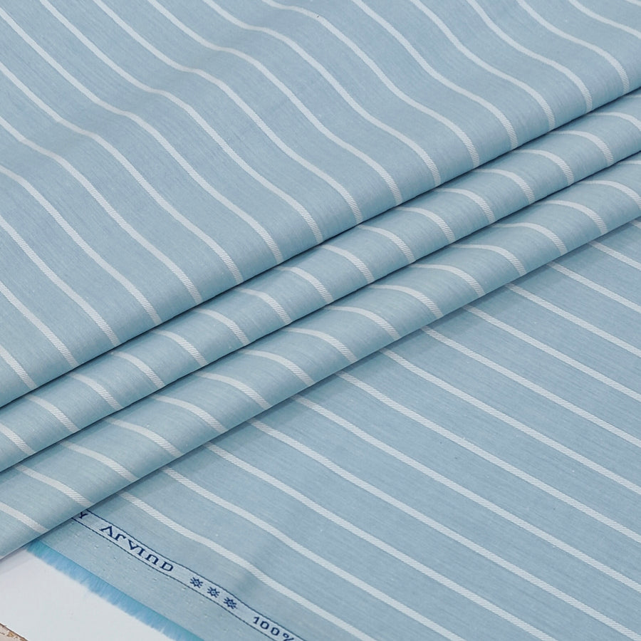 Shirt Fabric Arvind 100% Pure Cotton Pencil Stripes Colour Greyish Blue