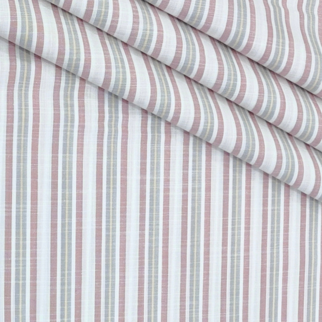 Shirt Fabric Arvind 100% Pure Cotton Vertical Stripes Colour Dusty Pink N White