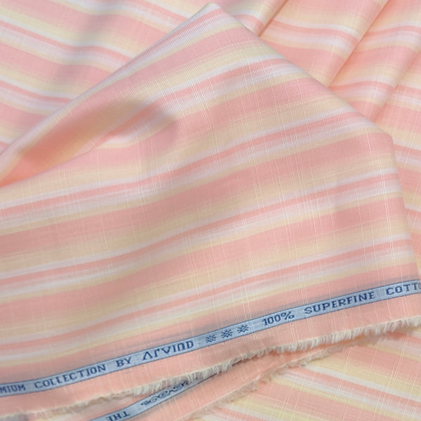 Shirt Fabric Arvind 100% Pure Cotton Patta  line Colour yellow and orange