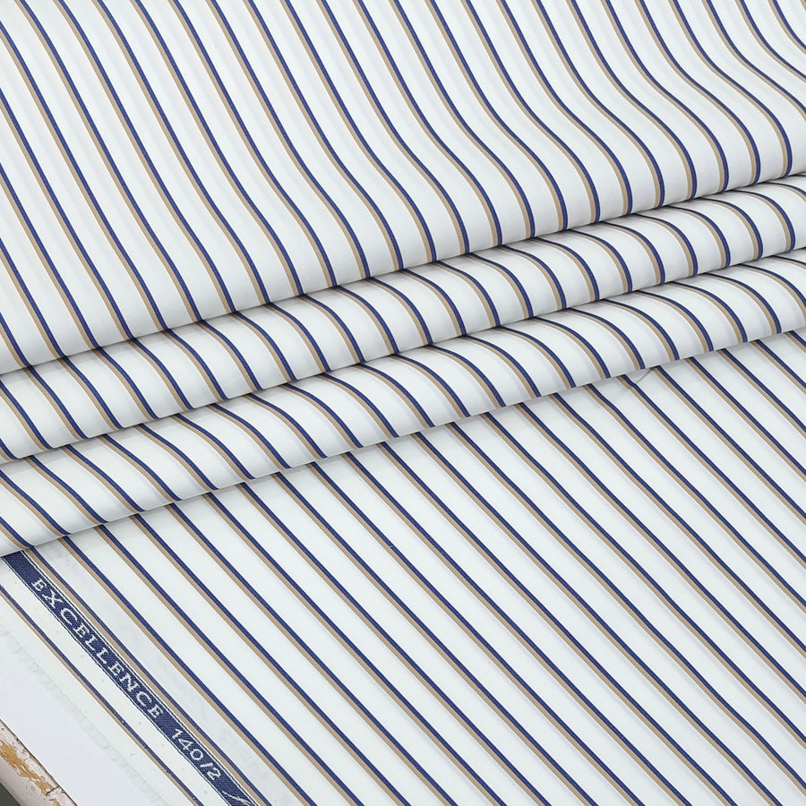Shirt Fabric Soktas 140/2 Giza Cotton Multi Tone Stripes Colour Blue, Brown N White