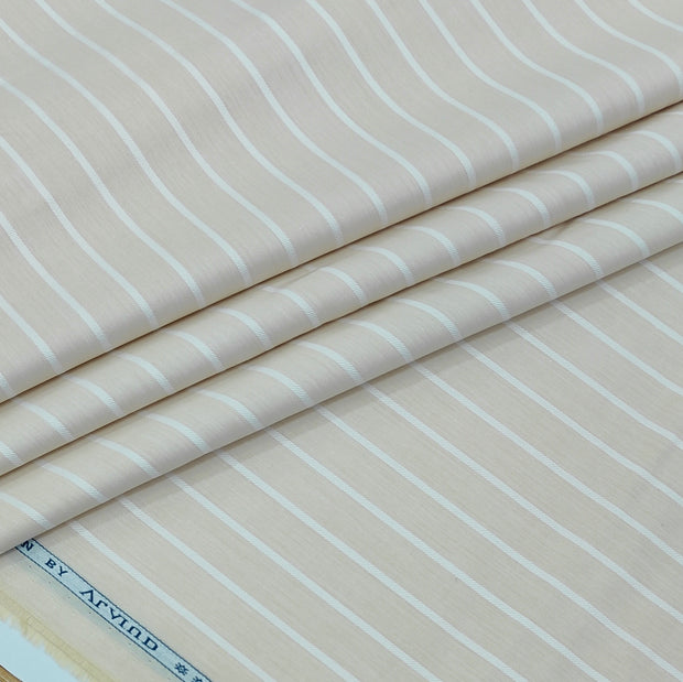Shirt Fabric Arvind 100% Pure Cotton Pencil Stripes Colour Beige