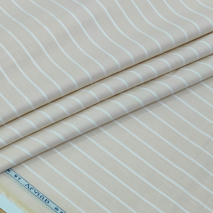 Shirt Fabric Arvind 100% Pure Cotton Pencil Stripes Colour Beige