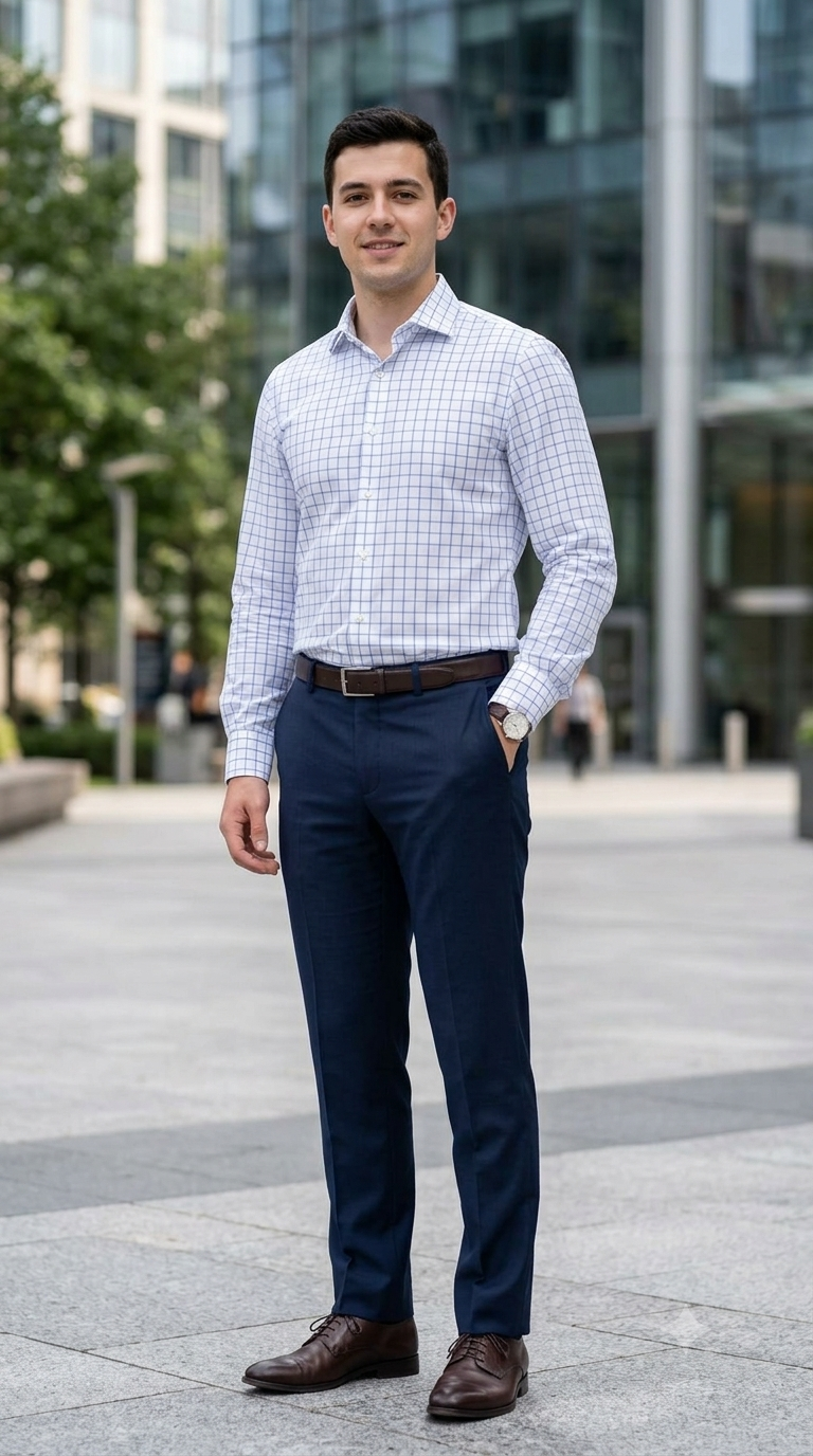 Shirt Fabric Donear LA Finish Premium Giza Cotton Windowpane Check Colour Blue N White