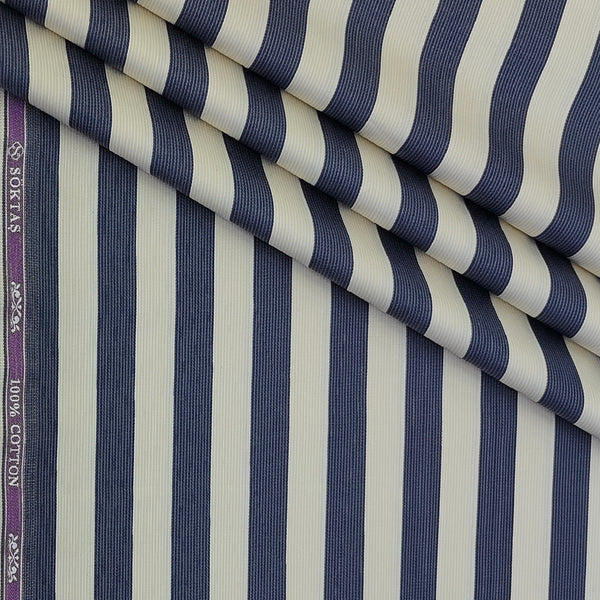 Shirt Fabric Soktas Finest 80s Giza Cotton Patta Lining Colour Dark Blue N Cream