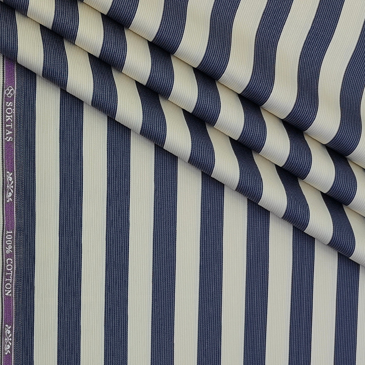 Shirt Fabric Soktas Finest 80s Giza Cotton Patta Lining Colour Dark Blue N Cream
