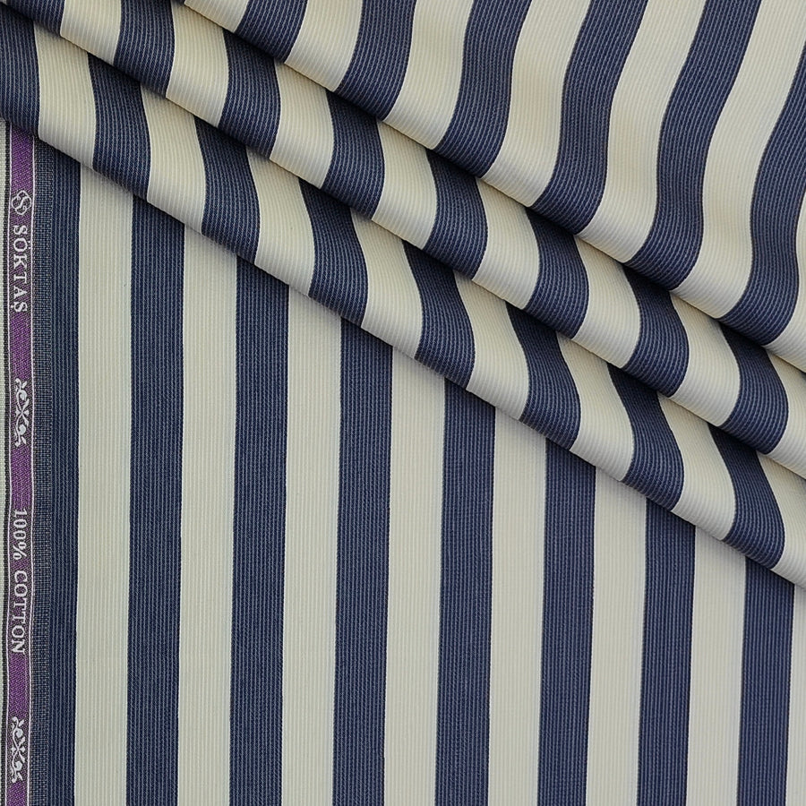 Shirt Fabric Soktas Finest 80s Giza Cotton Patta Lining Colour Dark Blue N Cream