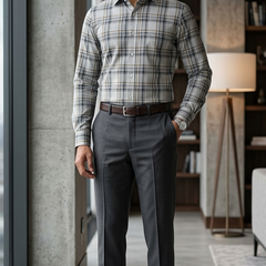 Shirt Fabric Donear LA Finish Premium Giza Cotton Tartan Check Colour Beige N Ash Brown