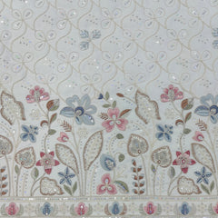 Kurta Fabric ManTire Designer Silk Floral Sequins Embroidery Colour White