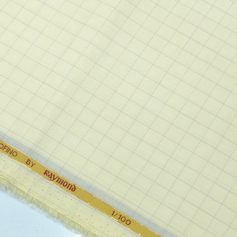 Shirt Fabric Raymond Portofino Super 1/100s Count Giza Cotton Graph Check Colour Pastel Yellow Cream