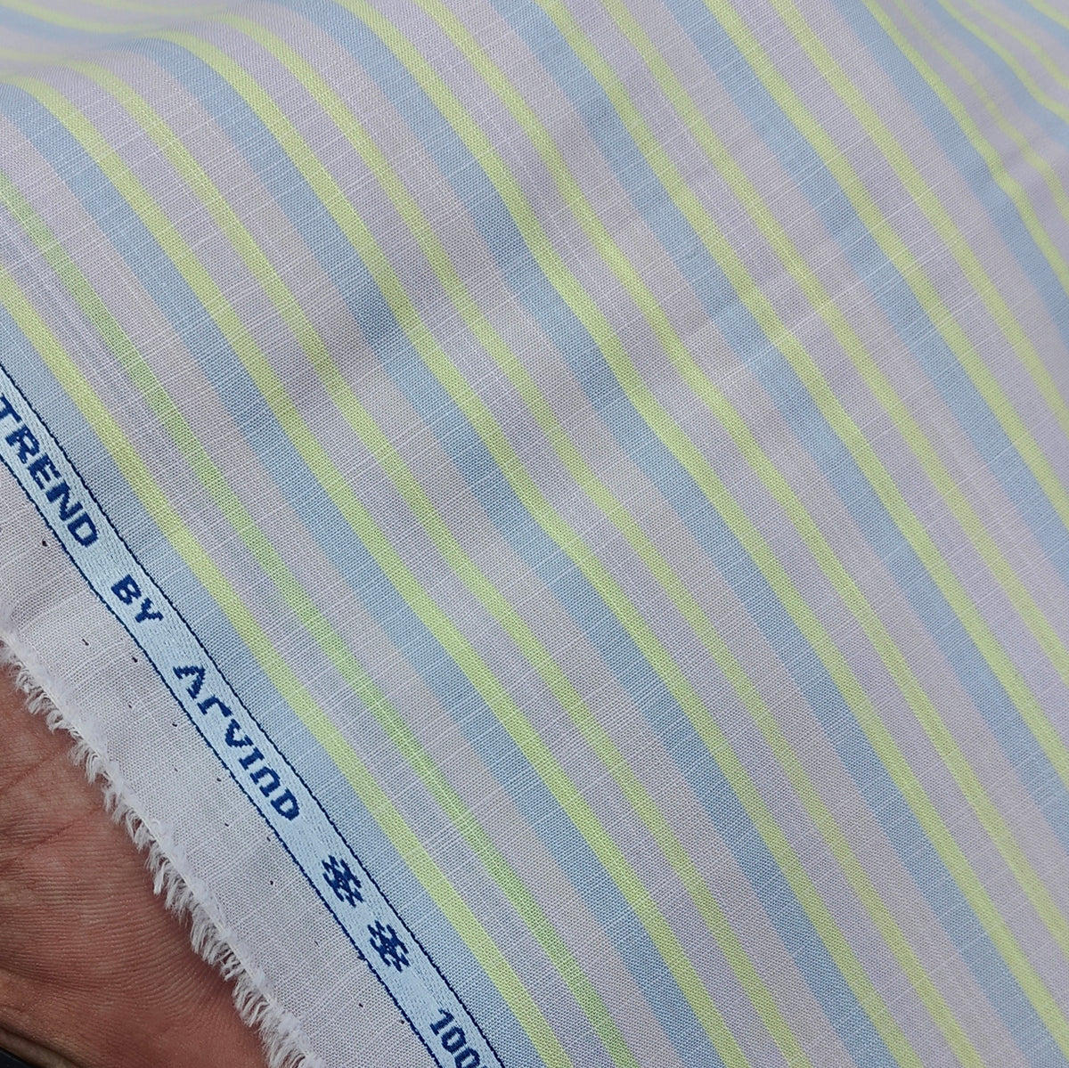 Shirt Fabric Arvind 100% Pure Cotton Candy Stripes Colour Lime Green N Soft Lavender