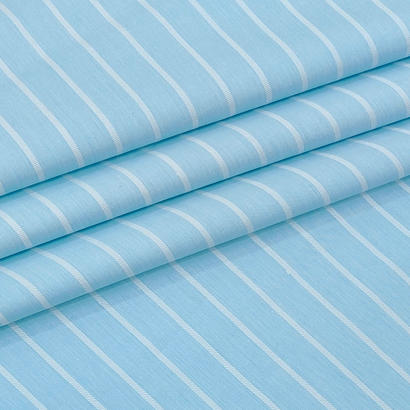 Shirt Fabric Arvind 100% Pure Cotton Pencil Stripes Colour Cyan Blue
