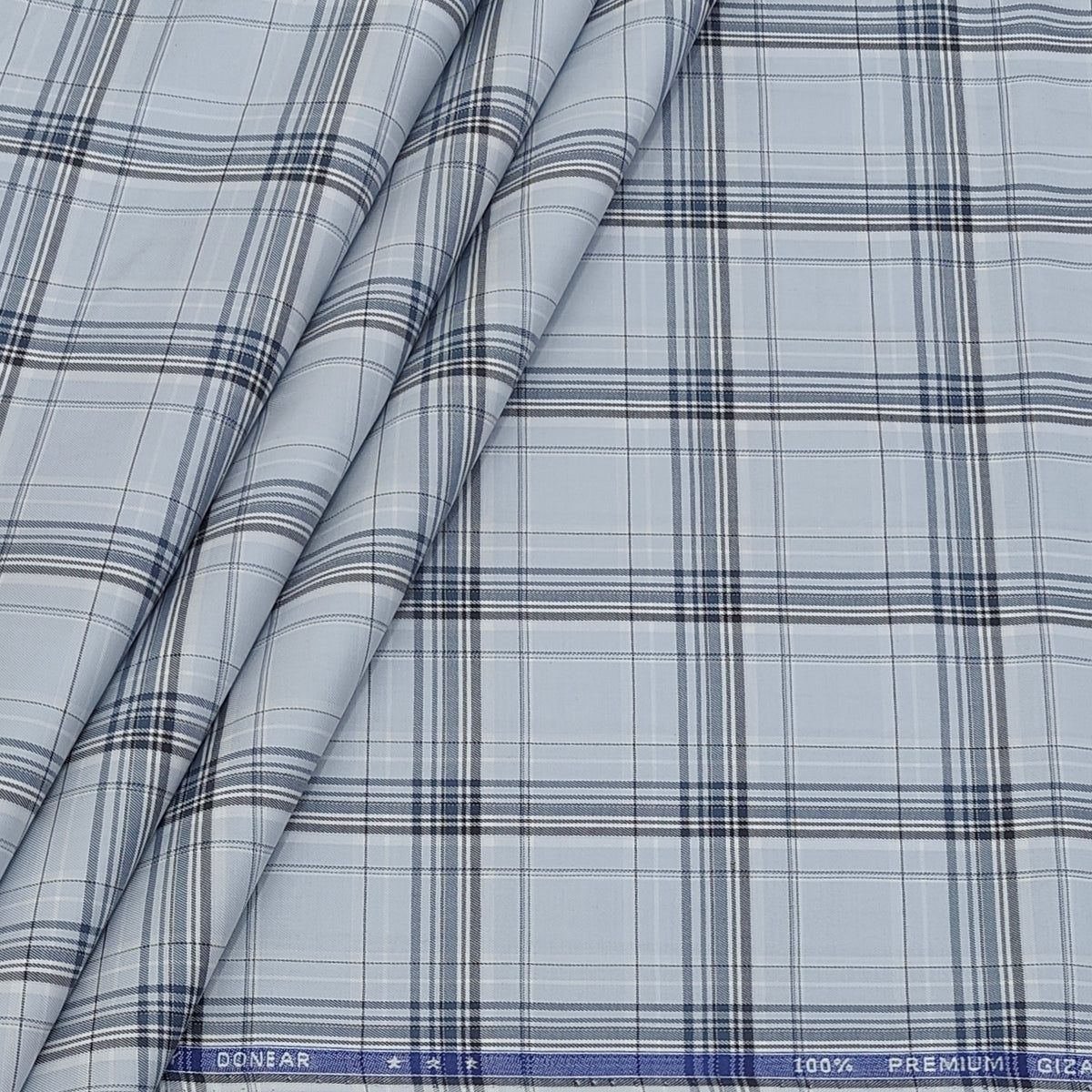 Shirt Fabric Donear LA Finish Premium Giza Cotton Tartan Check Colour Silver Grey