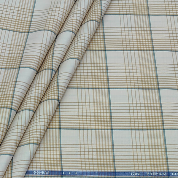 Shirt Fabric Donear LA Finish Premium Giza Cotton Tartan Check Colour Brown Cream
