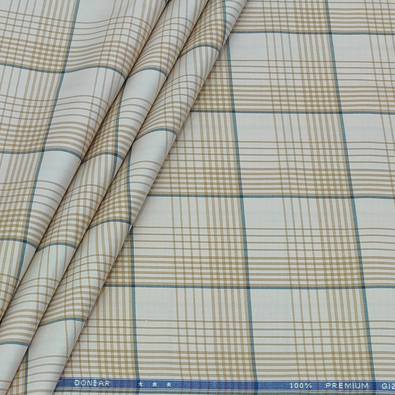 Shirt Fabric Donear LA Finish Premium Giza Cotton Tartan Check Colour Brown Cream