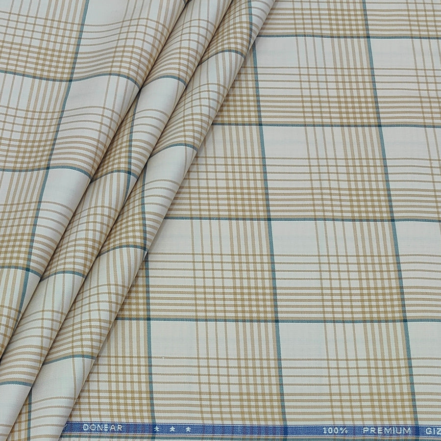 Shirt Fabric Donear LA Finish Premium Giza Cotton Tartan Check Colour Brown Cream