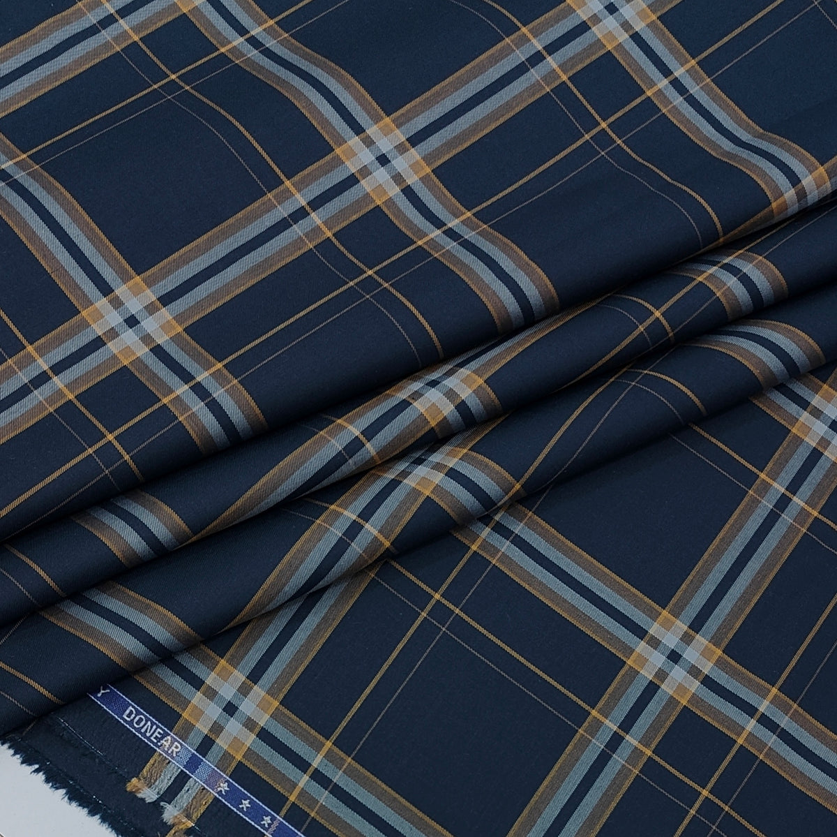 Shirt Fabric Donear LA Finish Premium Giza Cotton Tartan Check Colour Space Blue N Gold Brown
