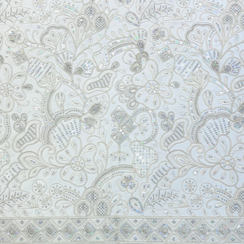 Kurta Fabric ManTire Designer Silk Lucknowi Chikankari Embroidery Colour Ash White
