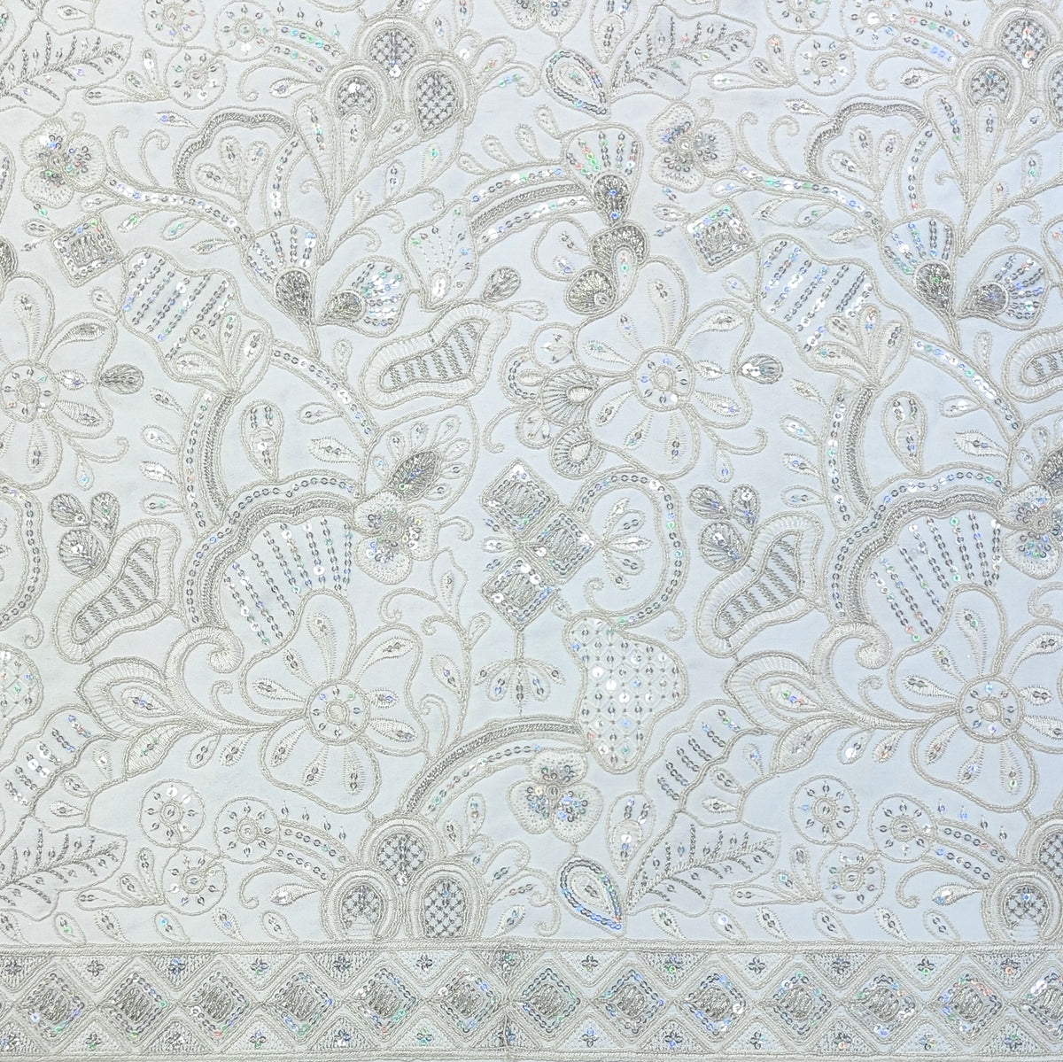 Kurta Fabric ManTire Designer Silk Lucknowi Chikankari Embroidery Colour Ash White