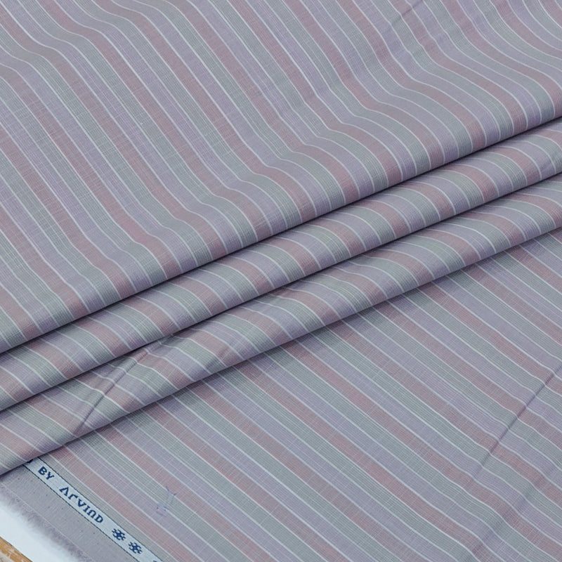 Shirt Fabric Arvind 100% Pure Cotton Candy Stripes Colour Dusty Lavender