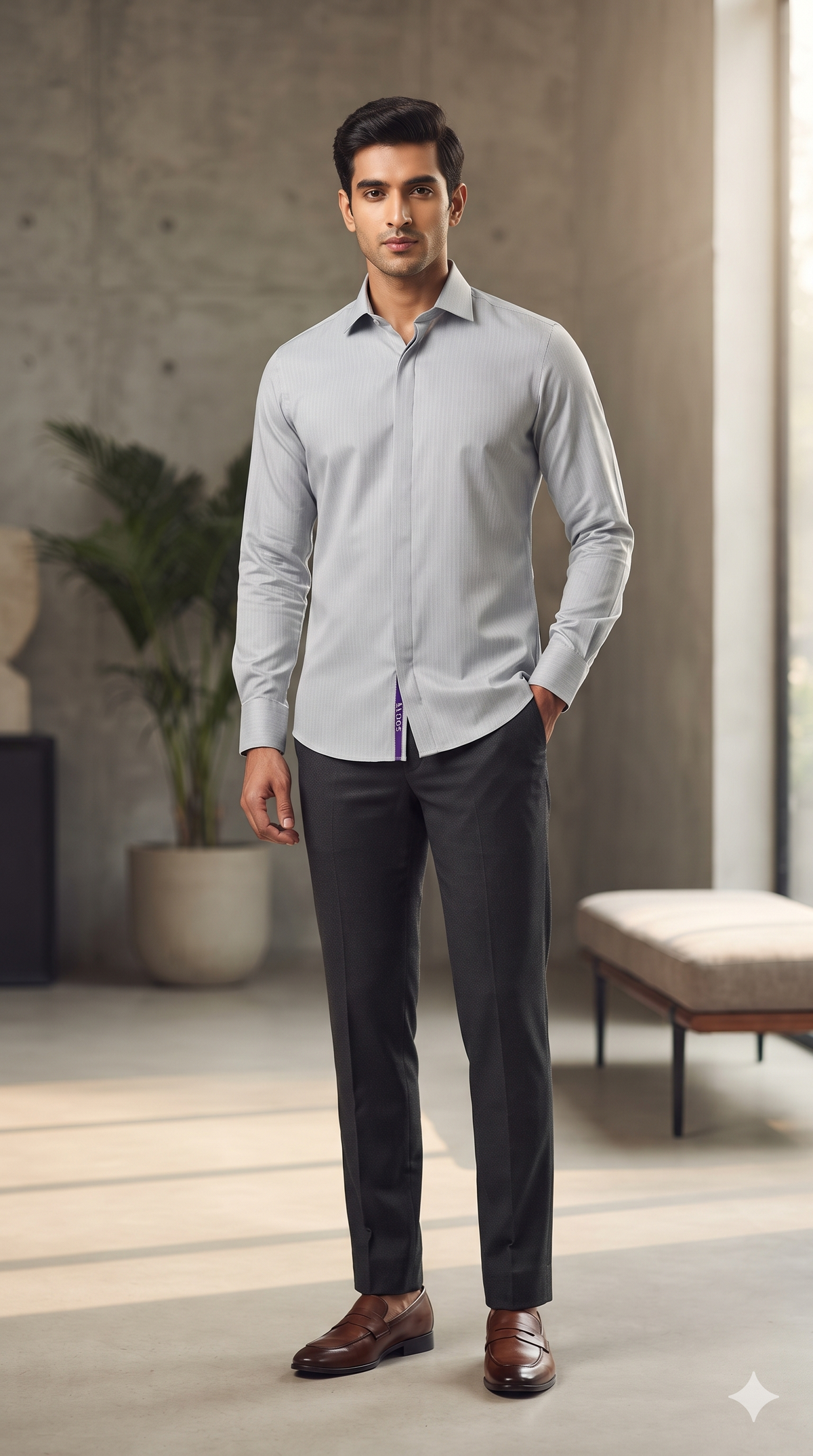 Soktas Men's Finest 60s Giza Cotton FIll a Fill Light Plain Shirt fabric Colour Light Grey