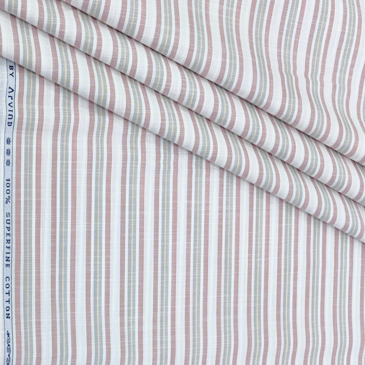 Shirt Fabric Arvind 100% Pure Cotton Vertical Stripes Colour Dusty Pink N White