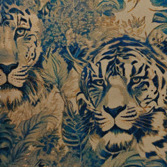 Shirt Fabric Raymond Regio Italia 100% Silk Digital Jungle Tiger Printed Colour Teal Green