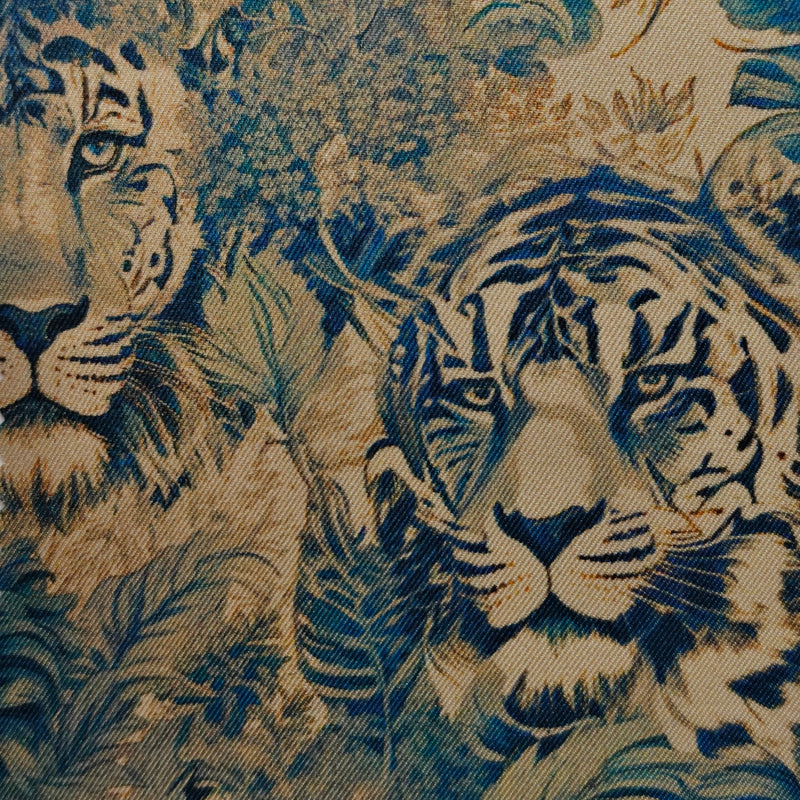 Shirt Fabric Raymond Regio Italia 100% Silk Digital Jungle Tiger Printed Colour Teal Green