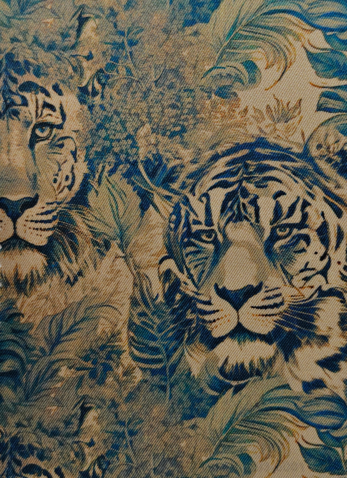 Shirt Fabric Raymond Regio Italia 100% Silk Digital Jungle Tiger Printed Colour Teal Green