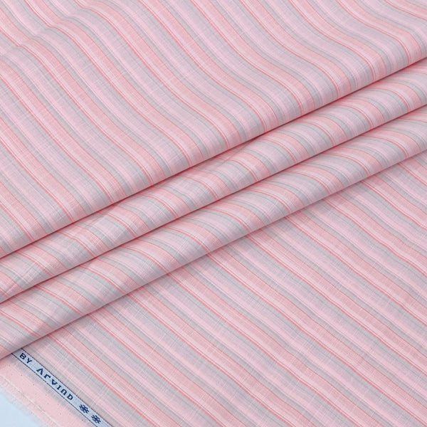 Shirt Fabric Arvind 100% Pure Cotton Bengal Stripes Colour Pastel Pink