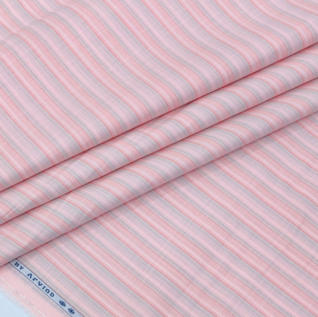 Shirt Fabric Arvind 100% Pure Cotton Bengal Stripes Colour Pastel Pink