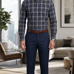 Shirt Fabric Donear LA Finish Premium Giza Cotton Tartan Check Colour Dark Navy Blue