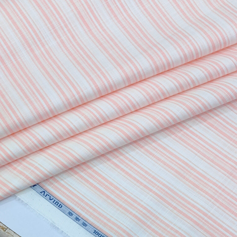 Shirt Fabric Arvind 100% Pure Cotton Bengal Stripes Colour Light Pink