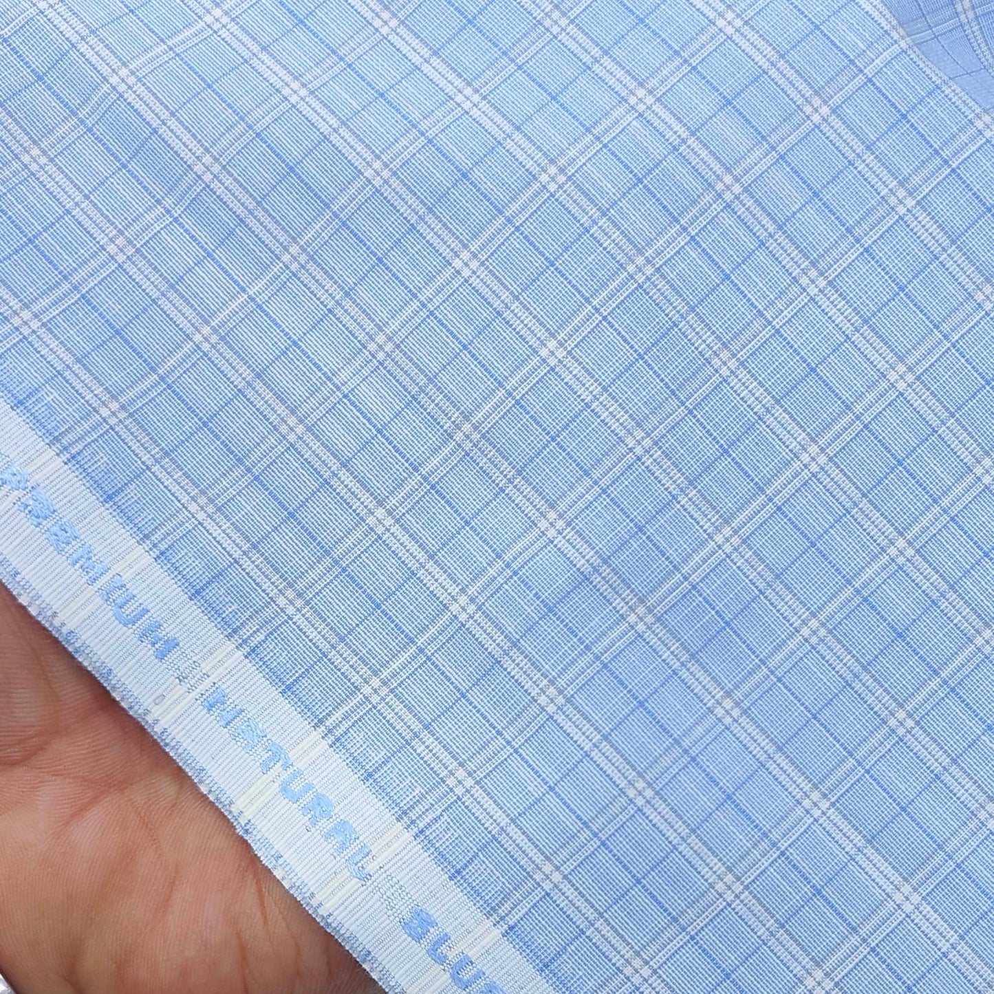 ManTire Men's Poly Cotton Wrinkle Free Check Shirt Fabric Colour Powder Blue