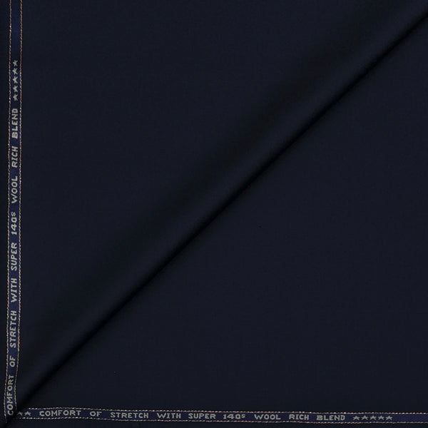 Suit Fabric Raymond Exotic Super 140s Count Luxurious 69% Rich Wool Stretchable Plain Color Midnight Ble