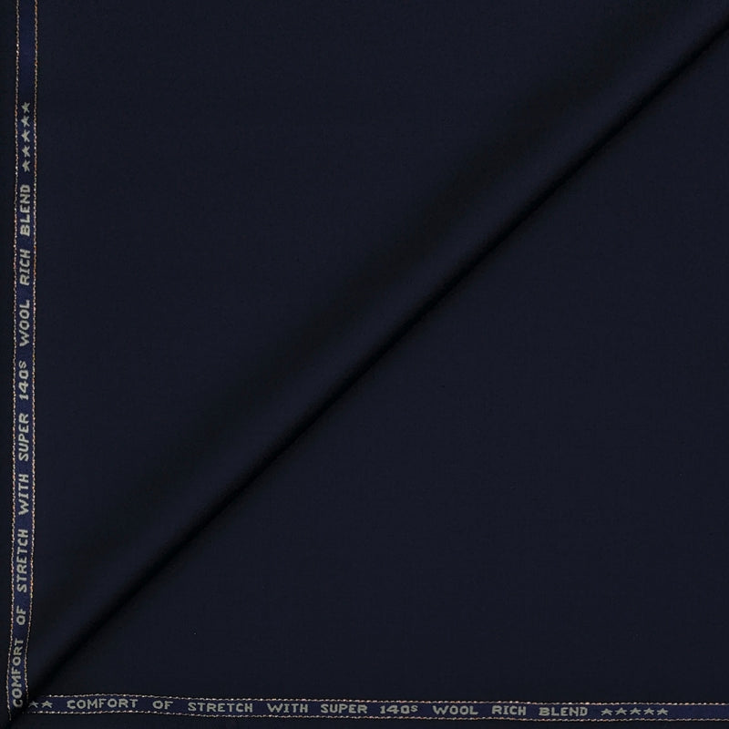 Suit Fabric Raymond Exotic Super 140s Count Luxurious 69% Rich Wool Stretchable Plain Color Midnight Ble