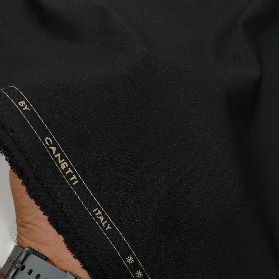 Trouser Fabric Canetti Italy Luxury 4Way Stretchable Self Broad Check Colour Carbon Black