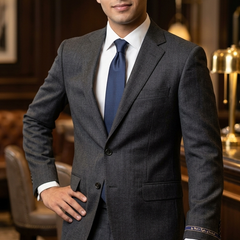 Suit Fabric Reid N Taylor Super 110s Count Luxurious 45% Rich Wool Self Slub Color Charcoal Grey